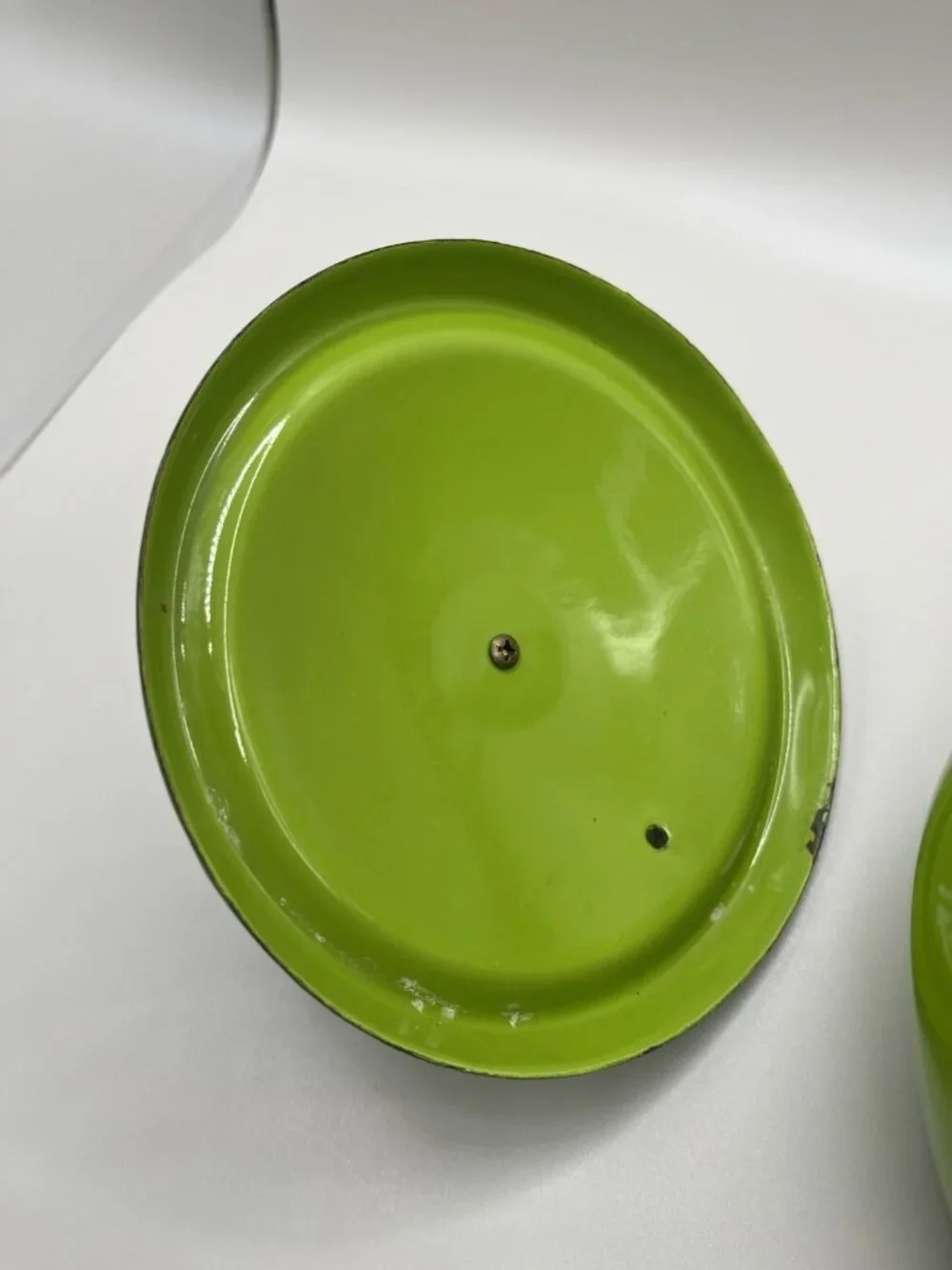 Vintage Enamel Mid Century Avocado Green Wood Handle Sauce Pan MCM Retro 70s